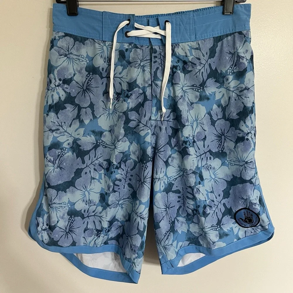 Body Glove Vapor Blue Hibiscus Floral Board‎ Shorts Mens Swim Trunks Size 30